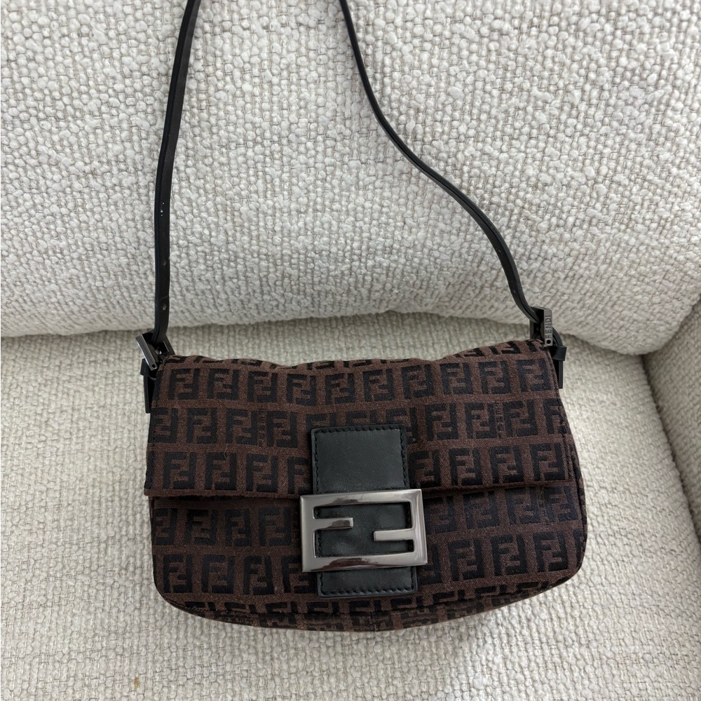 Fendi Vintage Brown Canvas Mini Monogram Zucchino Mama Baguette